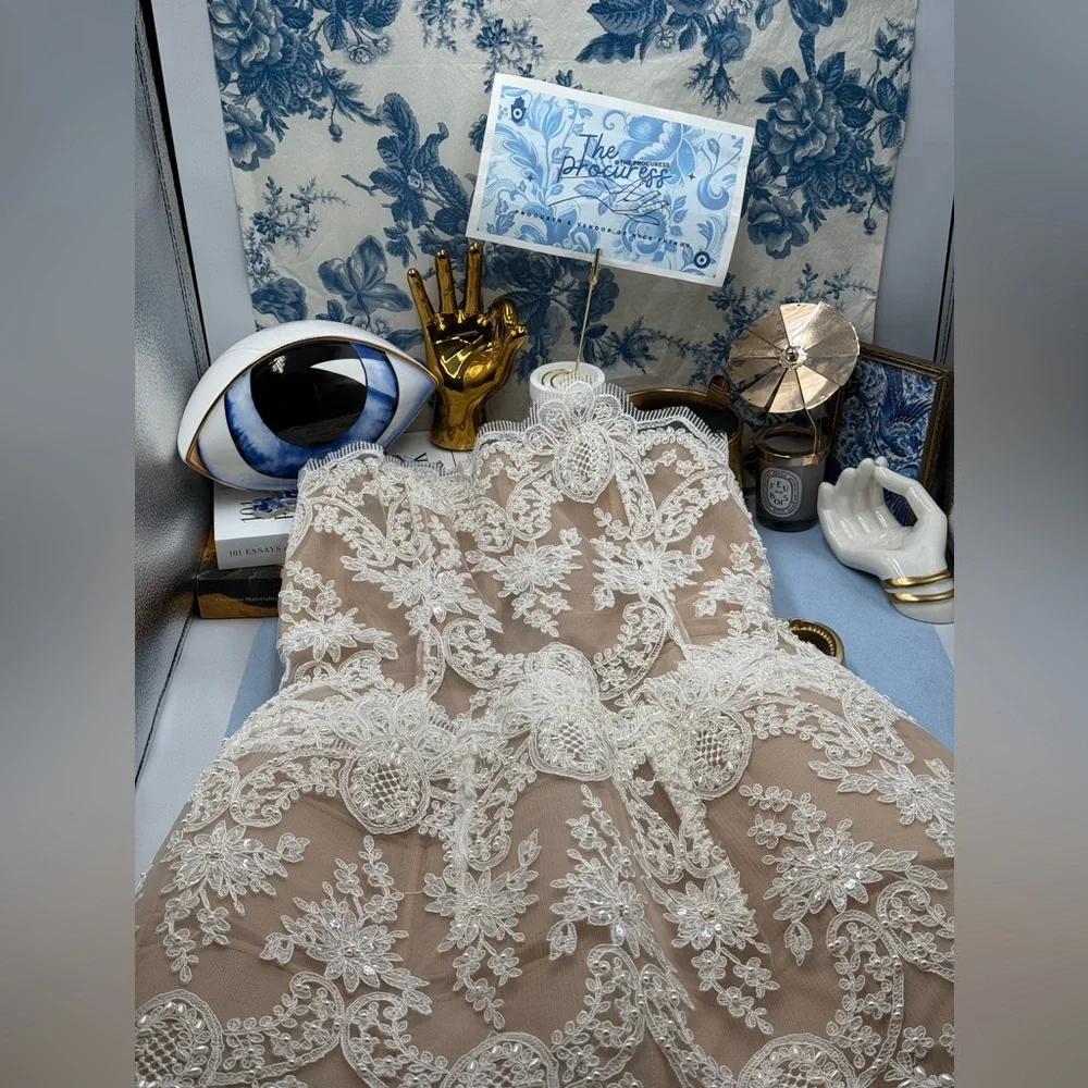 🆕 BRONX & BANCO 🧿 NWOT Maraya Blanc Lace Mini Dress, Sz L US 8